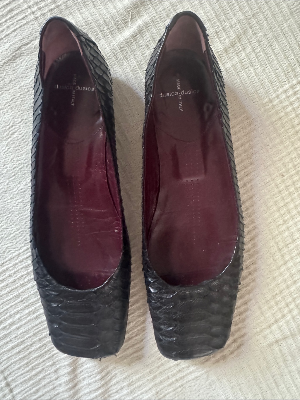 Dusica Dusica Black Python Leather Square Toe Ballet Flats 40/ 9.5